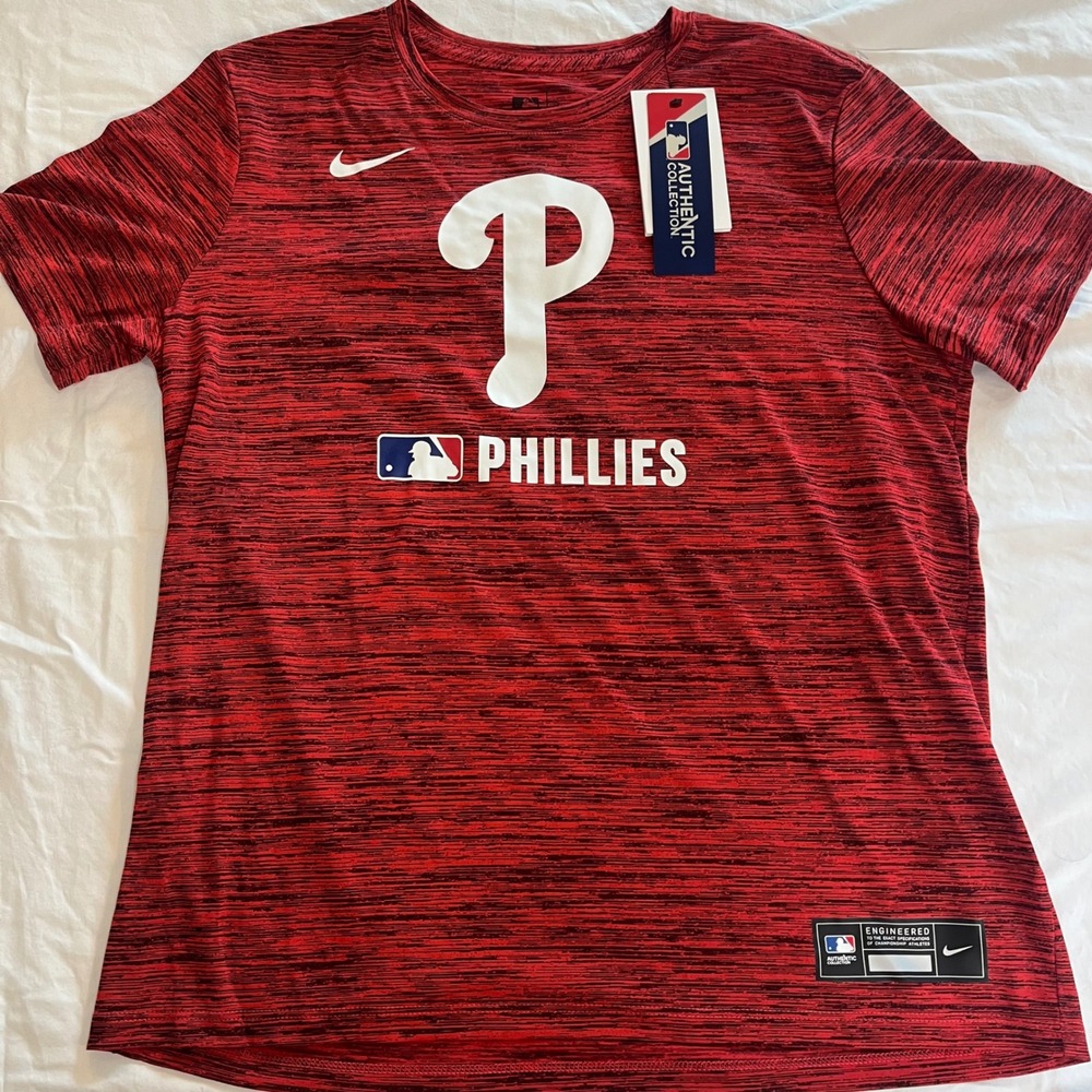 New Nike Tee Phillies MLB Baseball Women's T-Shirt Dark Red Medium Dri-Fit